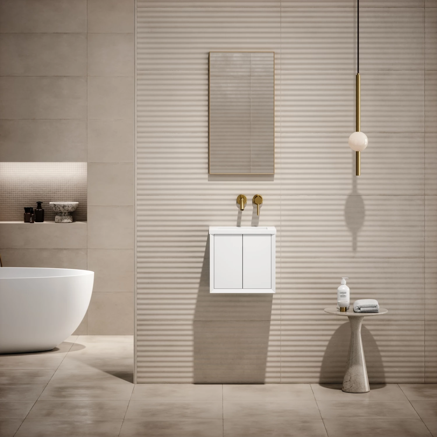 Volini Mini Cloakroom Vanity Unit With Stone Basin (Matte White 400mm) 3 Volini Mini Cloakroom Vanity Unit With Stone Basin (Matte White 400mm)