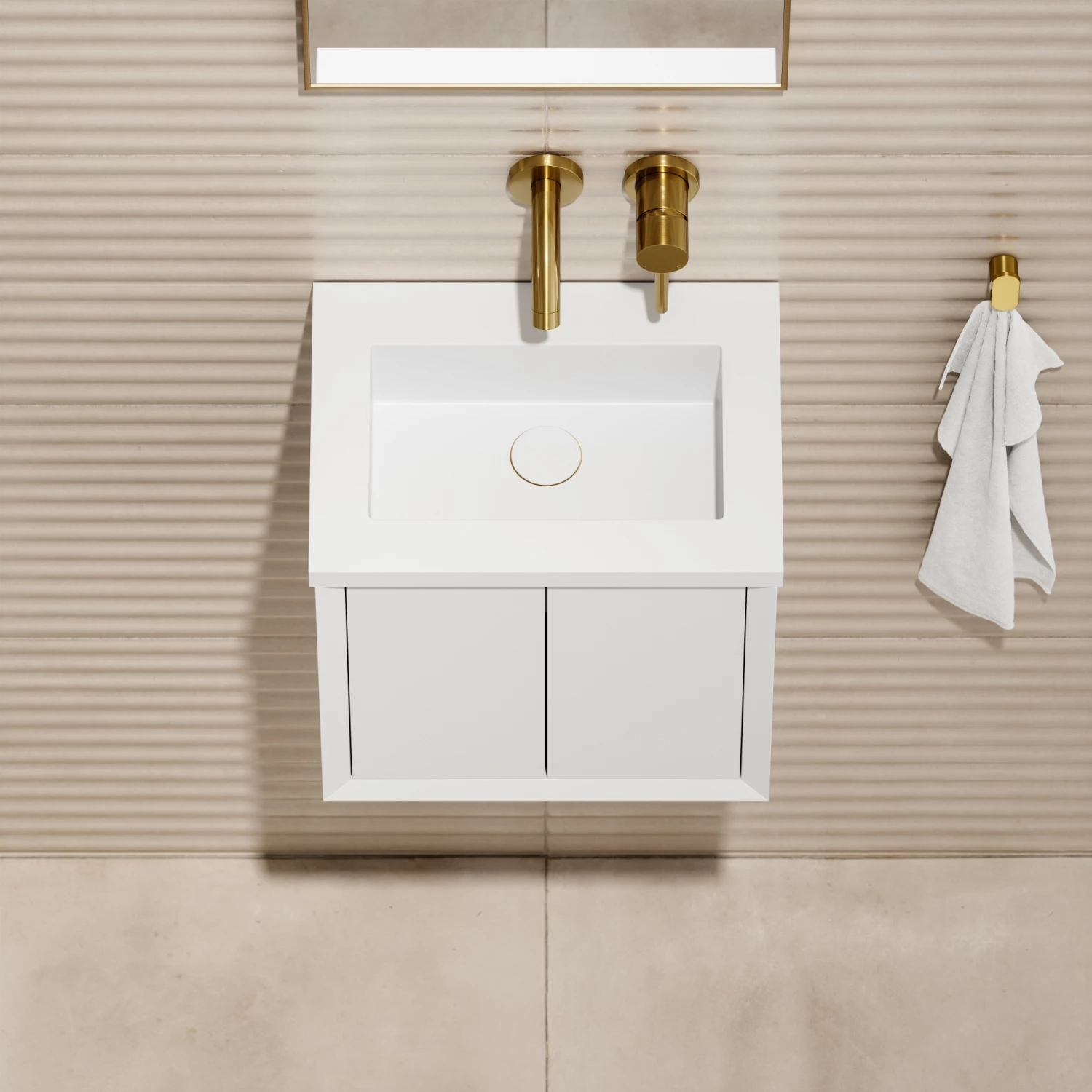 Volini Mini Cloakroom Vanity Unit With Stone Basin (Matte White 400mm) 6 Volini Mini Cloakroom Vanity Unit With Stone Basin (Matte White 400mm) - Image 4
