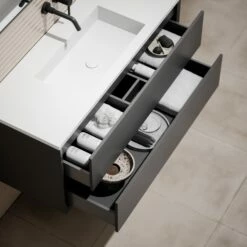Volini Vanity Unit With Stone Basin (Matte Anthracite 1200mm) -LUSSO STONE Sales volini vanity unit with stone basin matte anthracite 1200mm p1890 39800 zoom