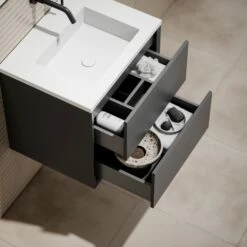 Volini Vanity Unit With Stone Basin (Matte Anthracite 600mm) -LUSSO STONE Sales volini vanity unit with stone basin matte anthracite 600mm p1833 40048 zoom