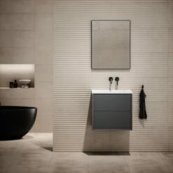 Volini Vanity Unit With Stone Basin (Matte Anthracite 600mm)
