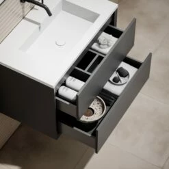 Volini Vanity Unit With Stone Basin (Matte Anthracite 800mm) -LUSSO STONE Sales volini vanity unit with stone basin matte anthracite 800mm p1885 40021 zoom