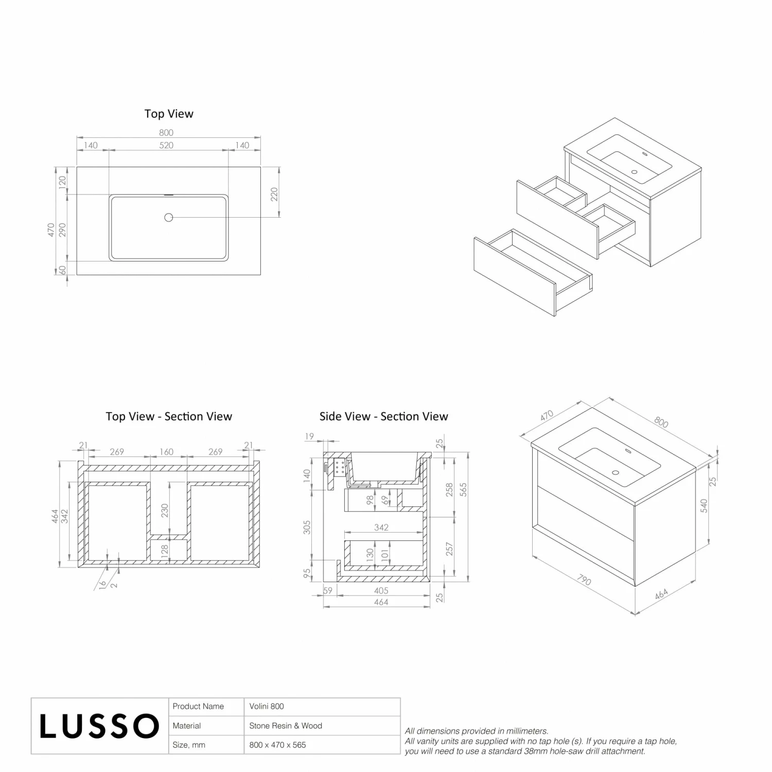 Volini Vanity Unit With Stone Basin (Matte Cappuccino 800mm) 8 Volini Vanity Unit With Stone Basin (Matte Cappuccino 800mm) - Image 6