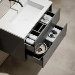 Volini Vanity Unit With Stone Basin (Polished Anthracite 800mm) -LUSSO STONE Sales volini vanity unit with stone basin polished anthracite 800mm p3481 40026 zoom