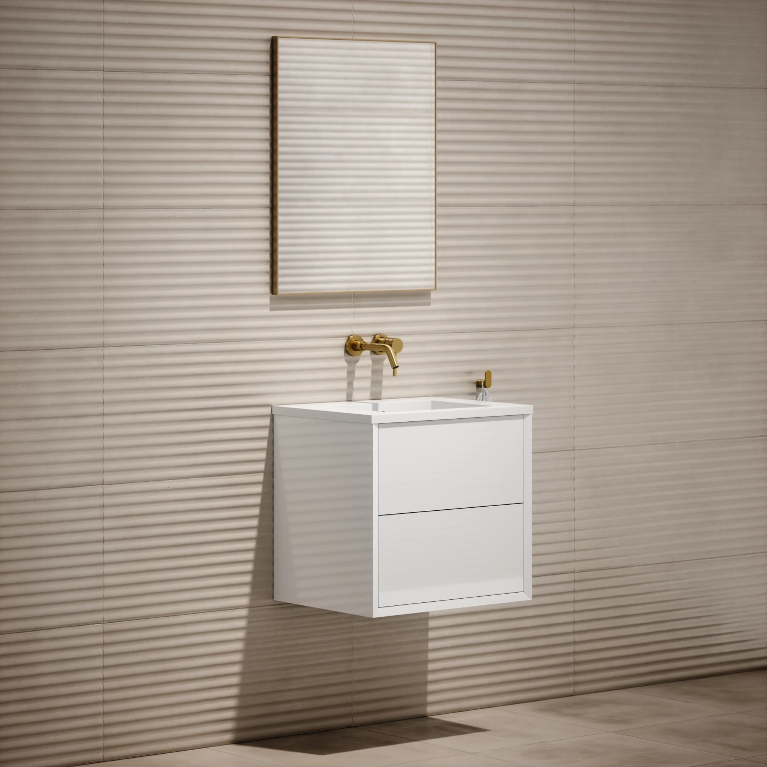 Volini Vanity Unit With Stone Basin (Polished White 600mm) 5 Volini Vanity Unit With Stone Basin (Polished White 600mm) - Image 3