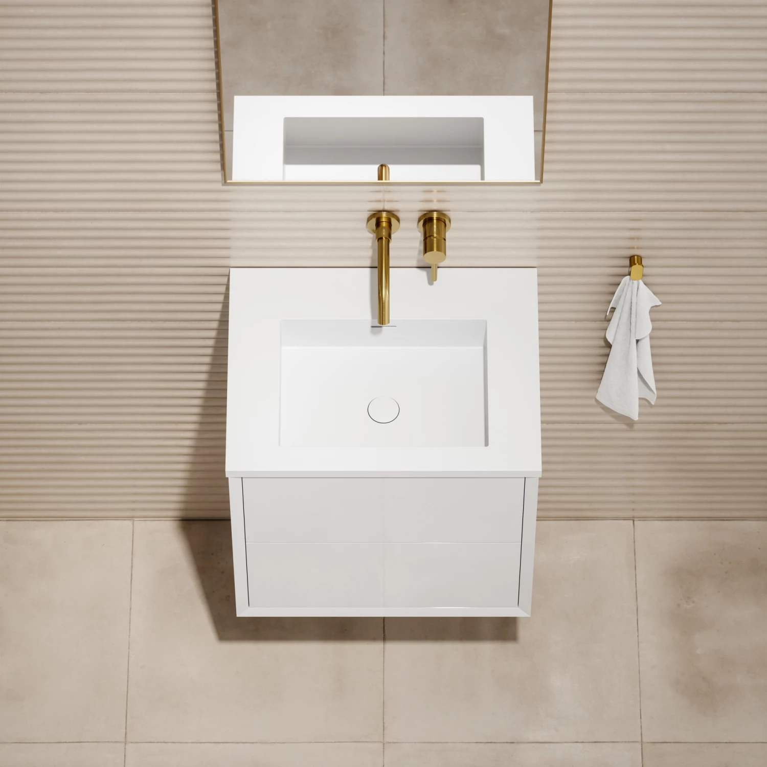 Volini Vanity Unit With Stone Basin (Polished White 600mm) 6 Volini Vanity Unit With Stone Basin (Polished White 600mm) - Image 4
