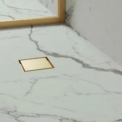 Wet Room Walk In Shower Tray Kit - Centre Drain + Tanking Kit + Brushed Gold Waste Kit (ALL SIZES) -LUSSO STONE Sales wet room walk in shower tray kit centre drain tanking kit brushed gold waste kit all sizes p5159 32516 zoom