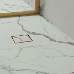 Wet Room Walk In Shower Tray Kit - Centre Drain + Tanking Kit + Brushed Gold Waste Kit (ALL SIZES) -LUSSO STONE Sales wet room walk in shower tray kit centre drain tanking kit brushed gold waste kit all sizes p5159 32517 zoom