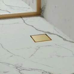 Wet Room Walk In Shower Tray Kit - Offset Drain + Tanking Kit + Brushed Gold Waste Kit (ALL SIZES) -LUSSO STONE Sales wet room walk in shower tray kit offset drain tanking kit brushed gold waste kit all sizes p5163 31489 zoom