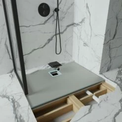 Wet Room Walk In Shower Tray Kit - Offset Drain + Tanking Kit + Matte Black Waste Kit (ALL SIZES)