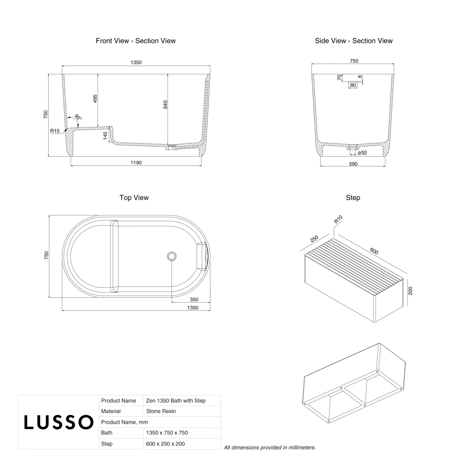 Zen Freestanding Japanese Soaking Bath With Step 1350mm 6 Zen Freestanding Japanese Soaking Bath With Step 1350mm - Image 4