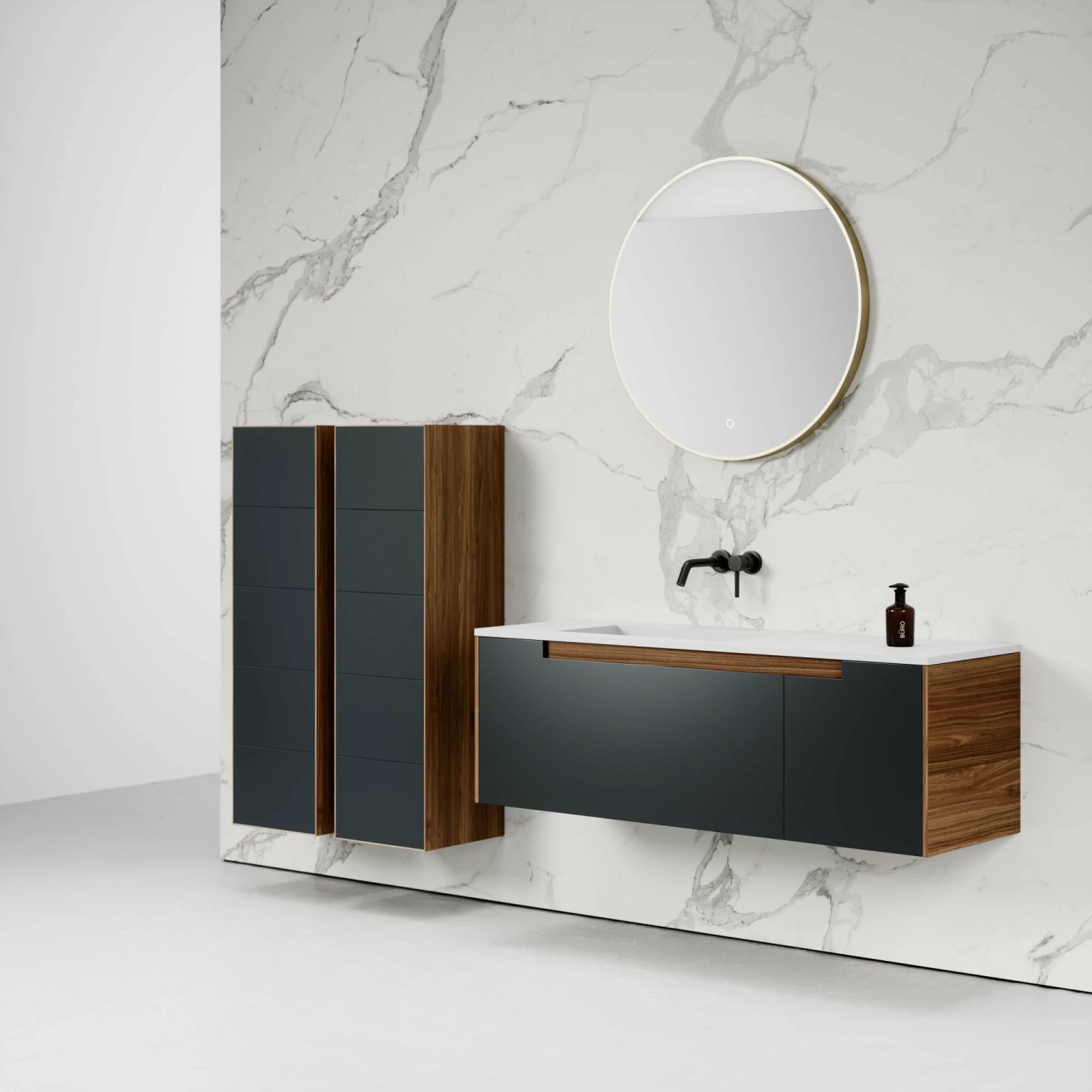 Zotto Vanity Unit With Stone Basin (American Walnut And Black Anthracite 1400mm) 5 Zotto Vanity Unit With Stone Basin (American Walnut And Black Anthracite 1400mm) - Image 3