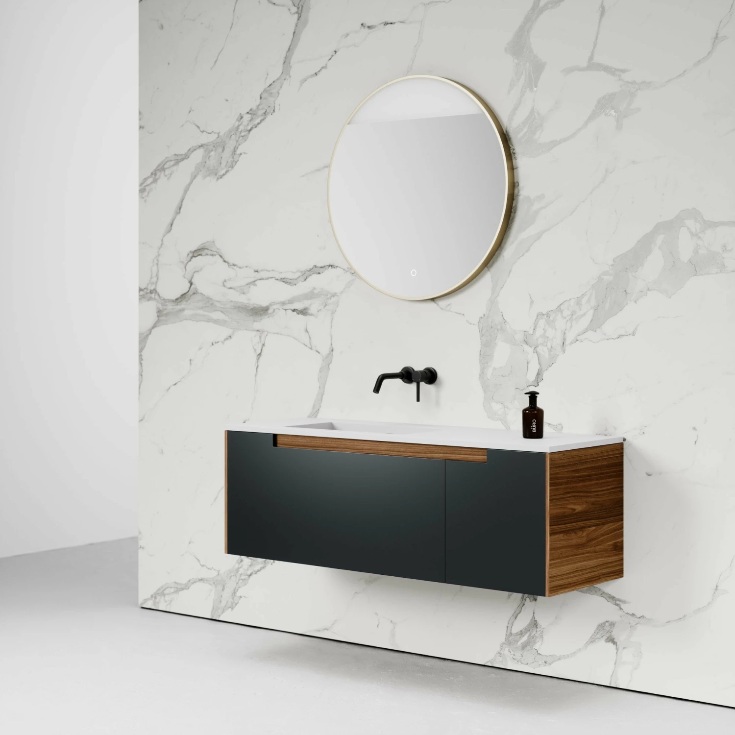 Zotto Vanity Unit With Stone Basin (American Walnut And Black Anthracite 1400mm) 6 Zotto Vanity Unit With Stone Basin (American Walnut And Black Anthracite 1400mm) - Image 4