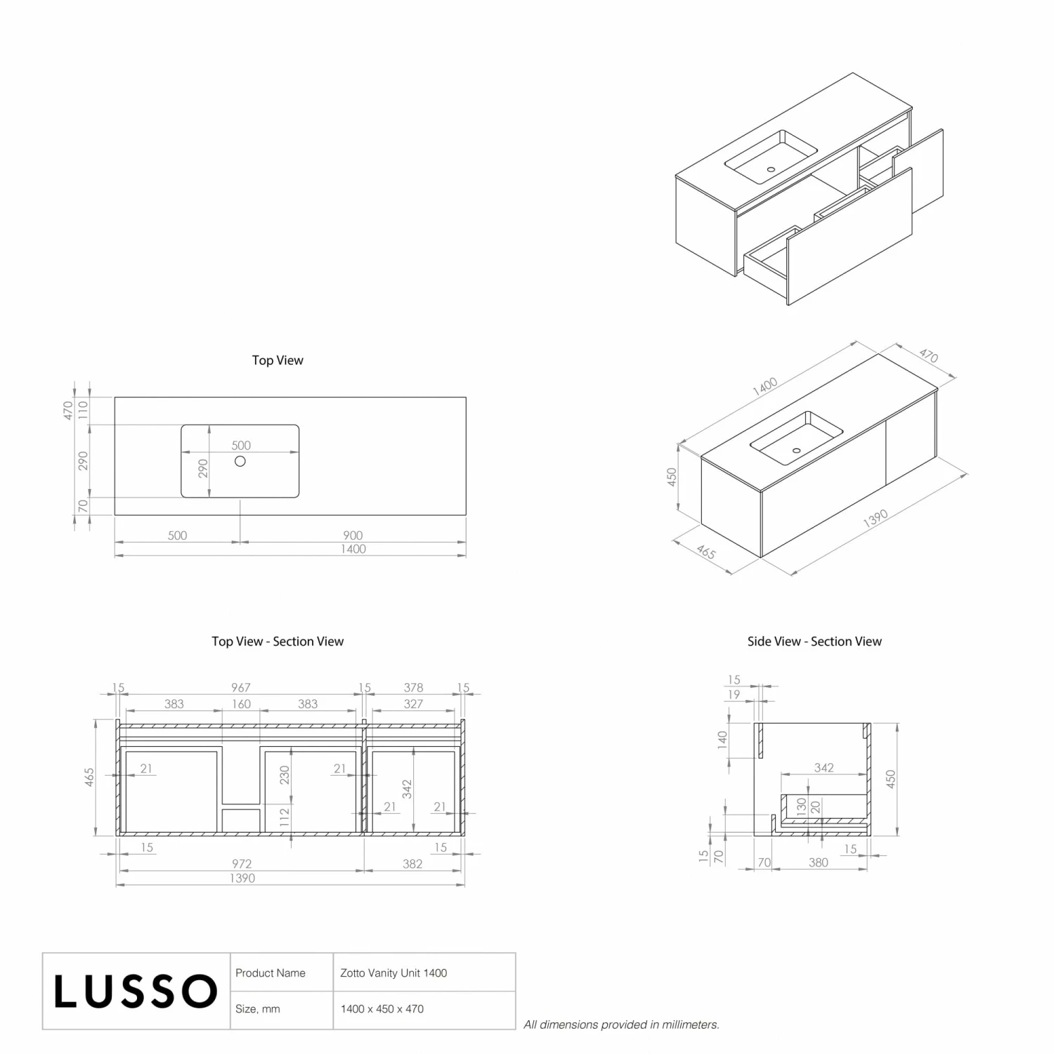 Zotto Vanity Unit With Stone Basin (American Walnut And Black Anthracite 1400mm) 8 Zotto Vanity Unit With Stone Basin (American Walnut And Black Anthracite 1400mm) - Image 6