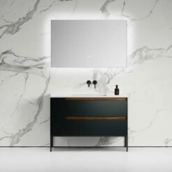 Zotto Vanity Unit With Stone Basin (American Walnut & Black Anthracite 1200mm)